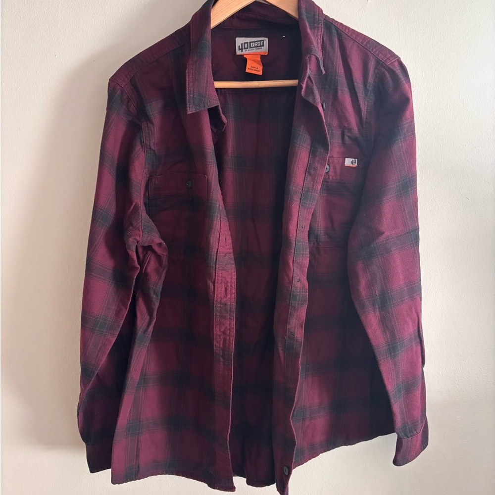 Duluth Trading Co Burgundy and Black Plaid Shirt